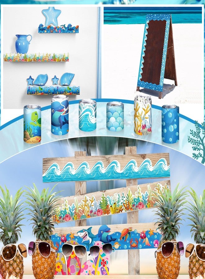 Tenceur 160ft Ocean Border for Bulletin Board, Ocean Classroom Decoration, 6 Rolls Sea Coral Wave Scalloped Bulletin Board Border Trim for School Office Chalkboard Whiteboard Poster Decor - Image 5